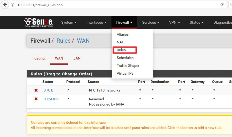 pfsense inter vlan firewall rules