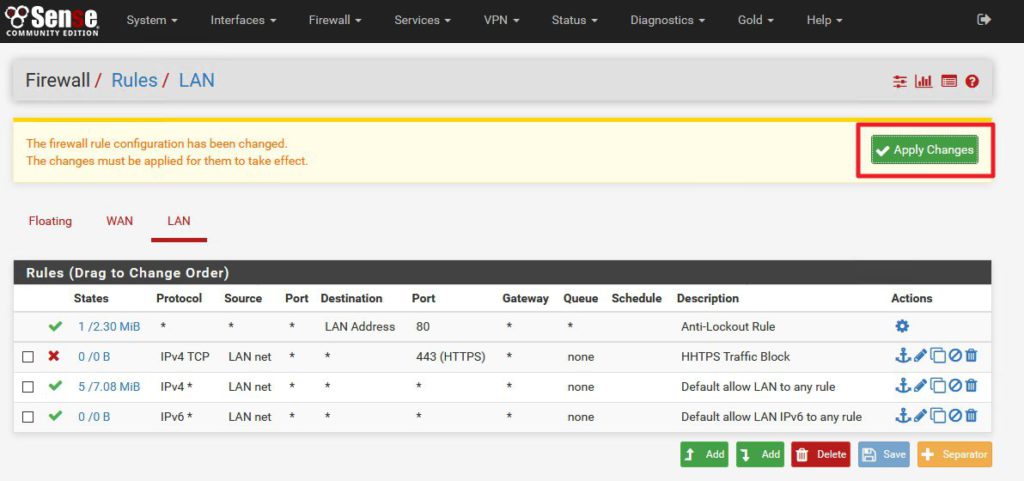 Pfsense firewall rules настройка