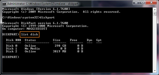 windows 10 list hard drives command prompt