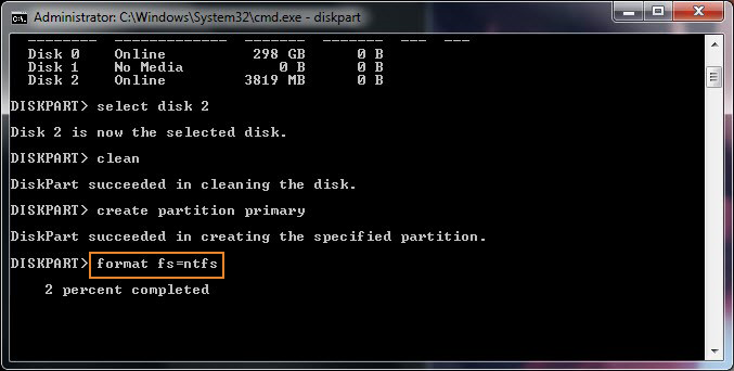 command prompt format drive ntfs